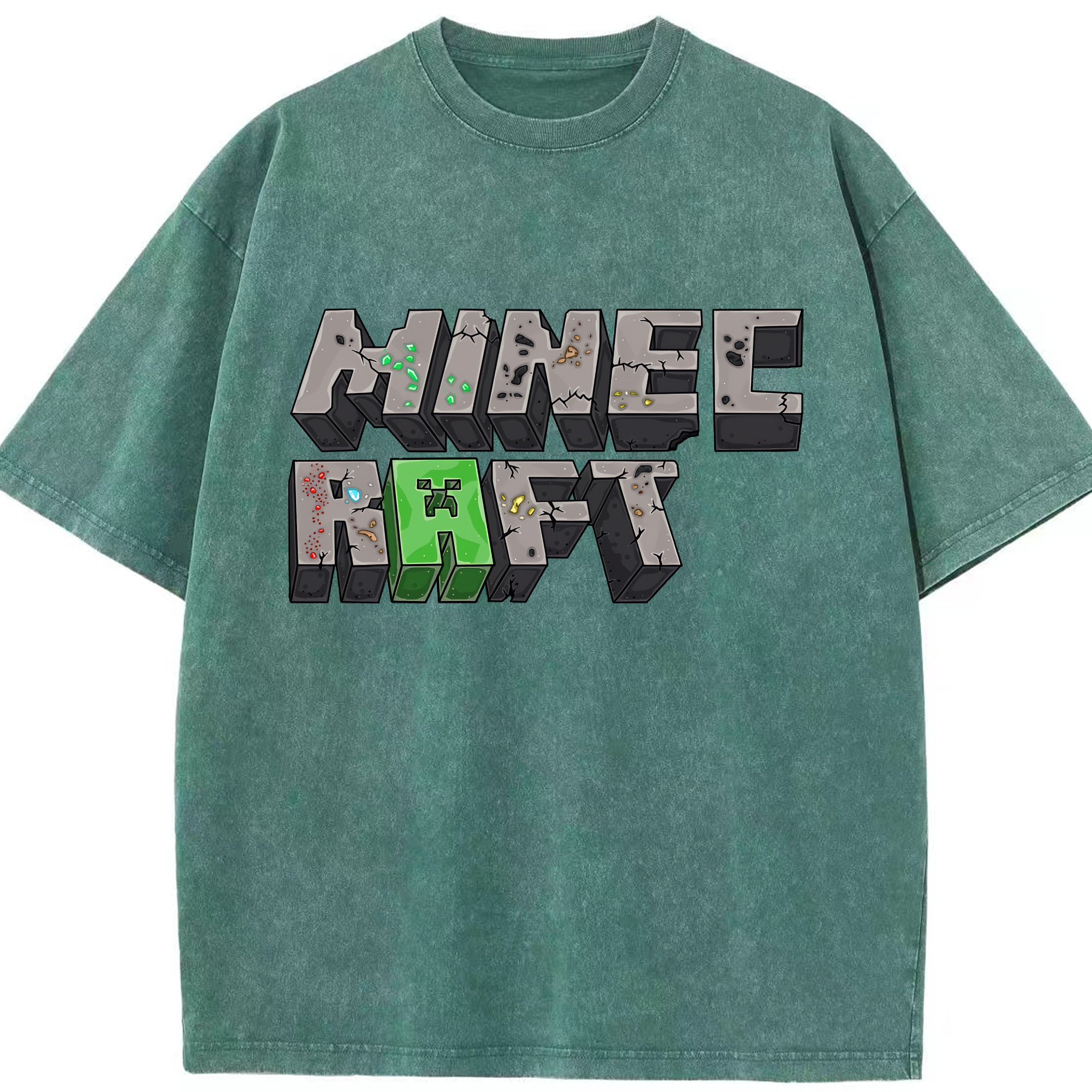 （画像用） マインクラフト ブロックの世界 Minecraft MC Block world 綿100% ヴィンテージ風 半袖Tシャツ（フロントプリント）